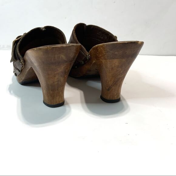 MIA Brown Leather Wooden Heel Mule Clogs Size 7 - Picture 4 of 8